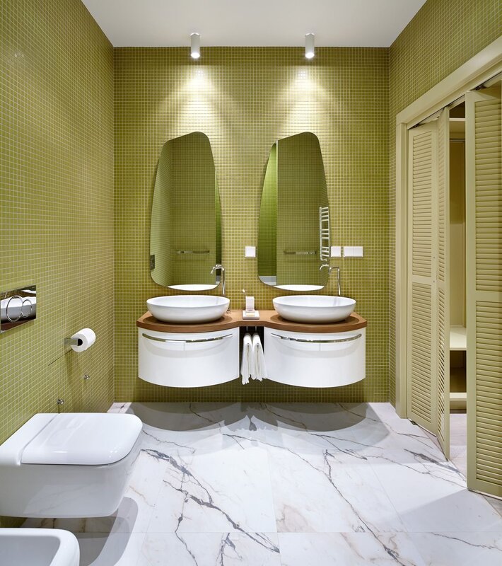 Olive color in the bathroom interior