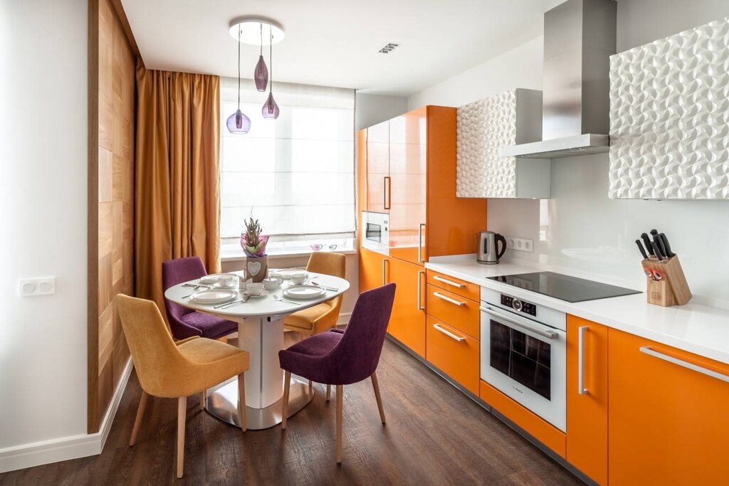 Orange kitchen in the interior