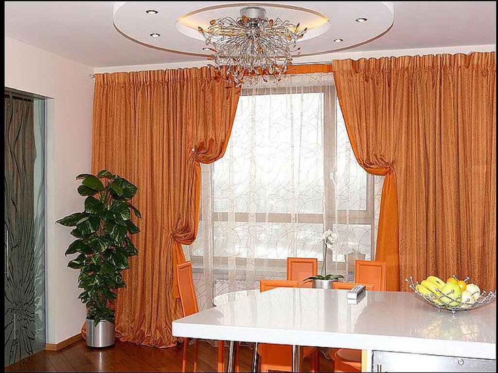 Orange curtains for the kitchen