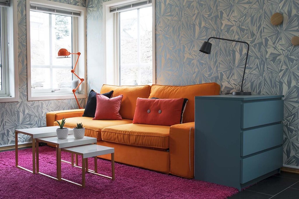 Orange sofa in the interior