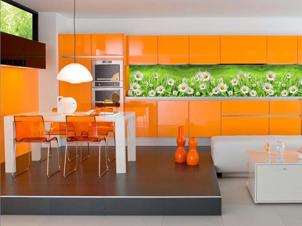 Orange kitchen set in the interior 10 фото