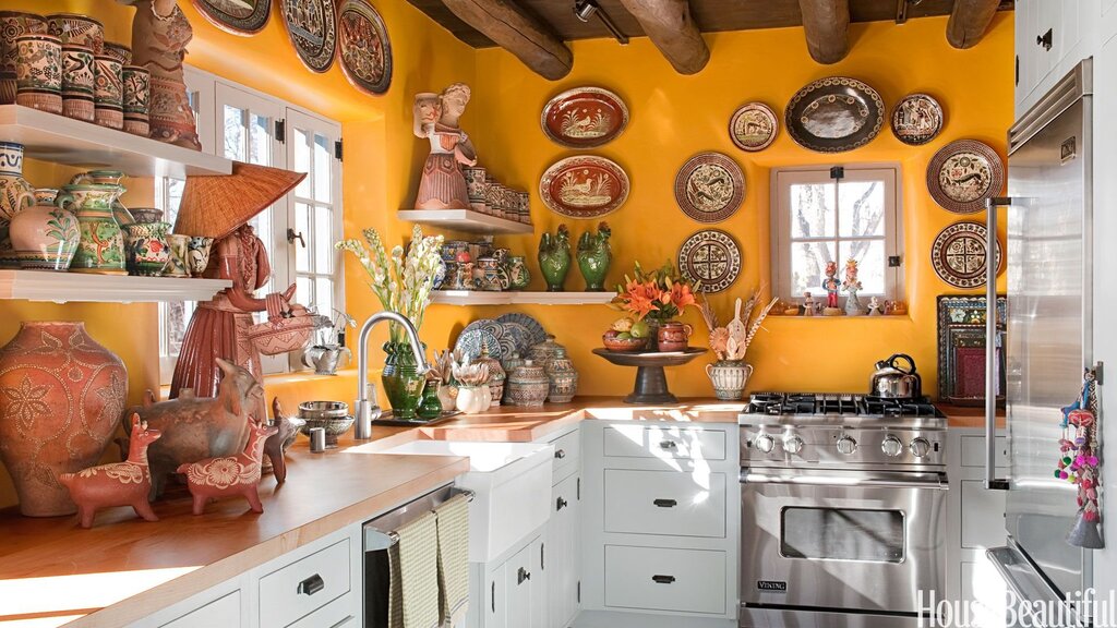 Orange color in kitchen interior