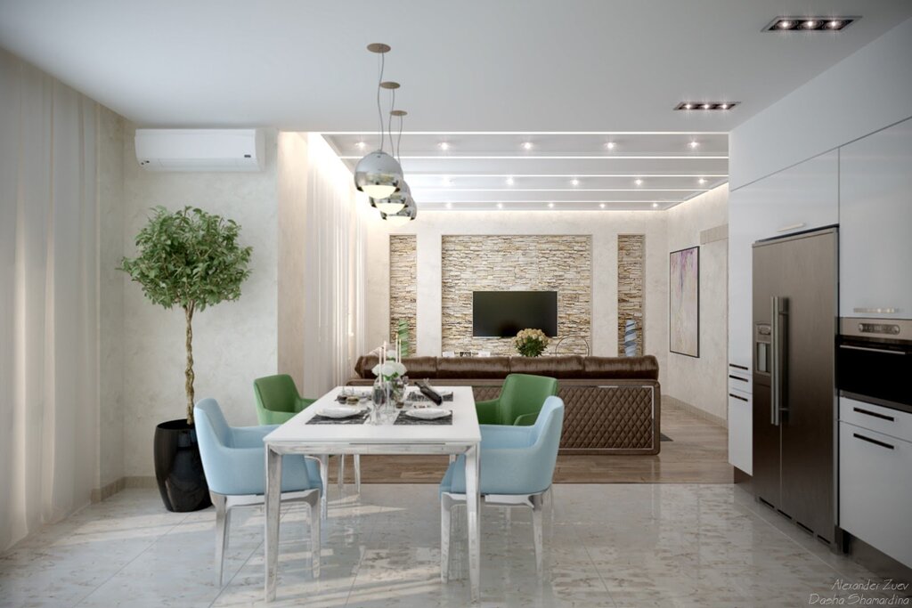 Lighting of a kitchen-living room in a modern style