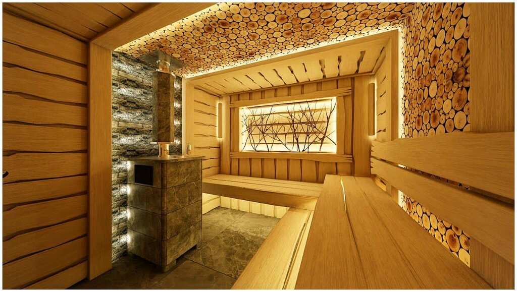 Interior finishing of a wooden sauna