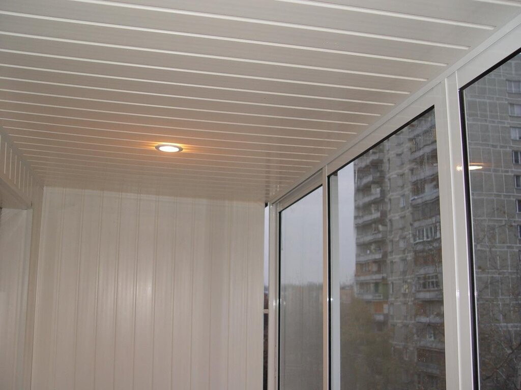 Ceiling finishing on the balcony with plastic panels