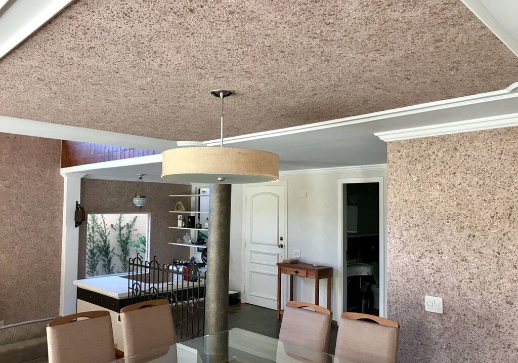 Ceiling finishing with wallpaper