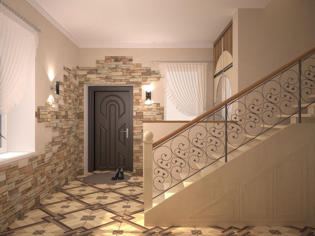 The decoration of the hallway in the apartment with decorative stone