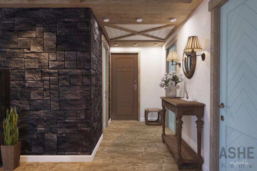 Wall decoration with decorative stone in the hallway