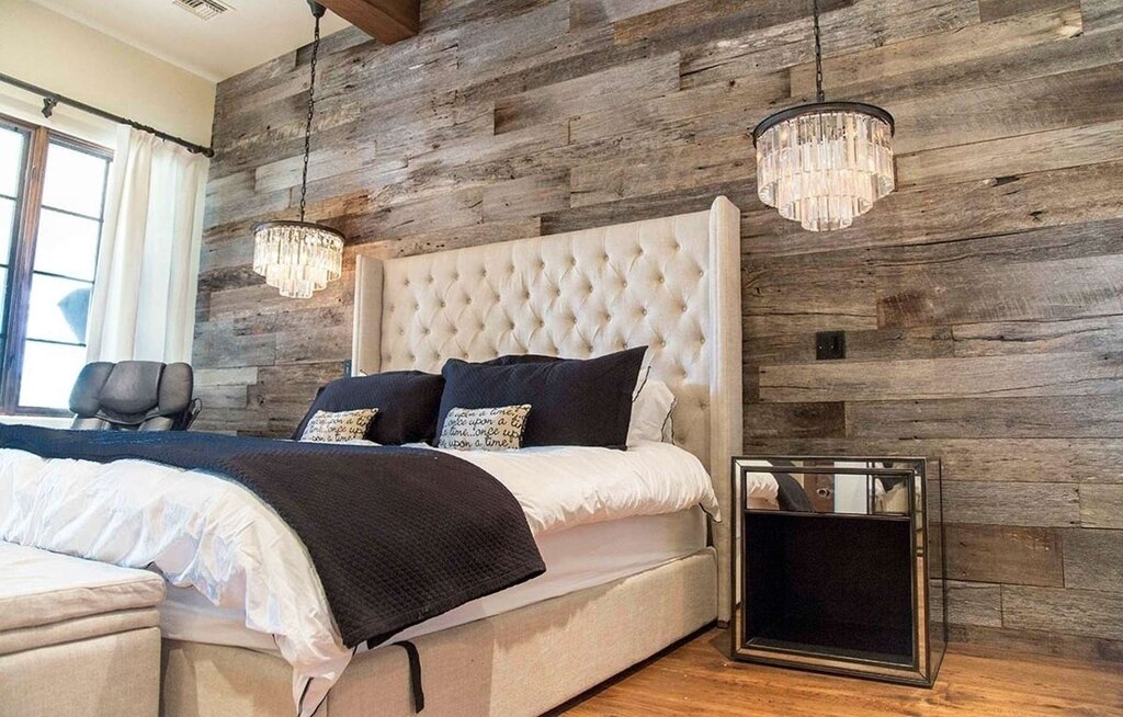 Wall cladding with boards in a loft style