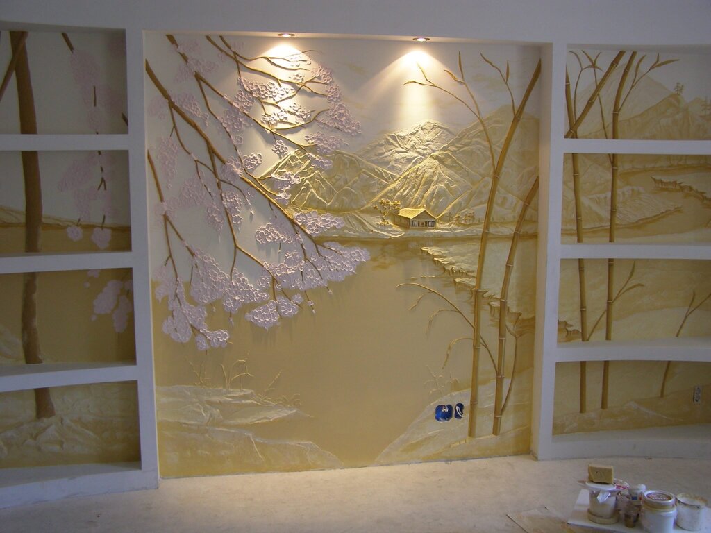 Wall finishing with textured plaster 16 фото