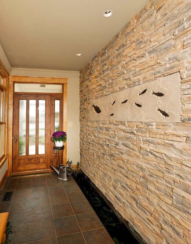 Wall decoration with stone in the hallway