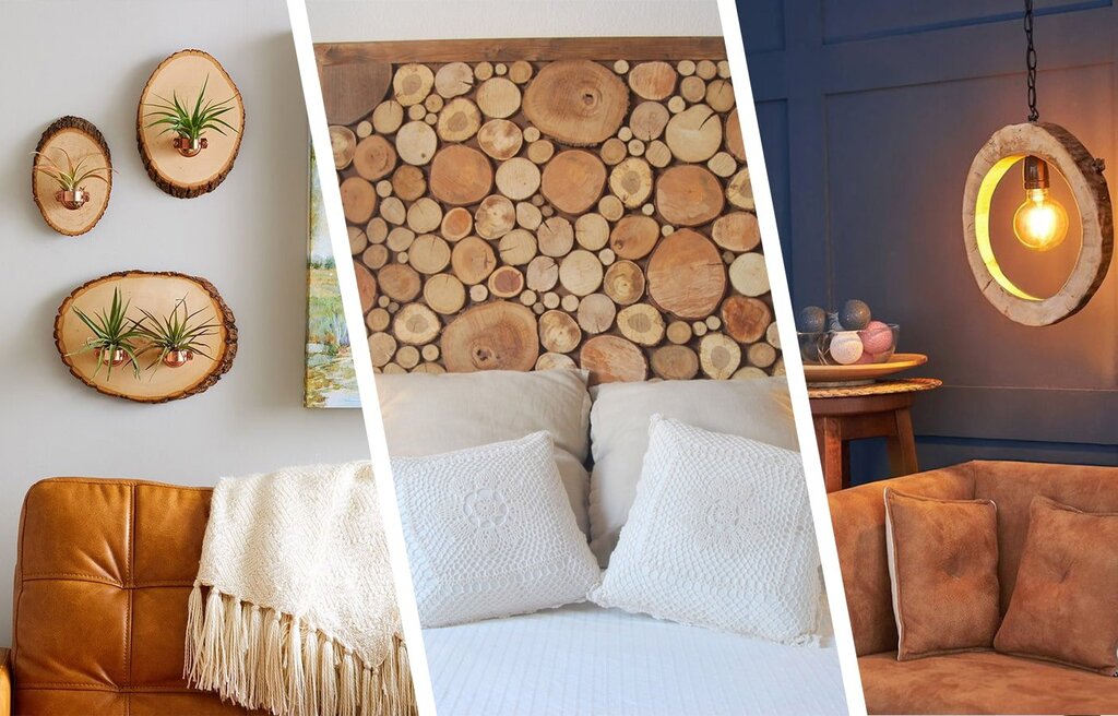 Wall decoration with wood slices by yourself