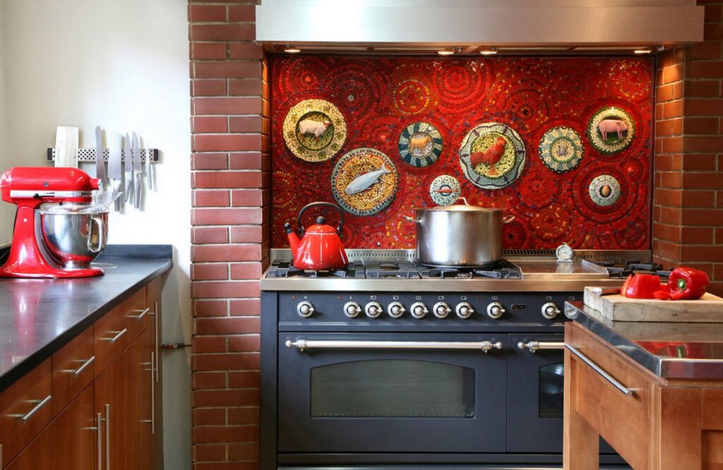 Wall finish near the stove in the kitchen