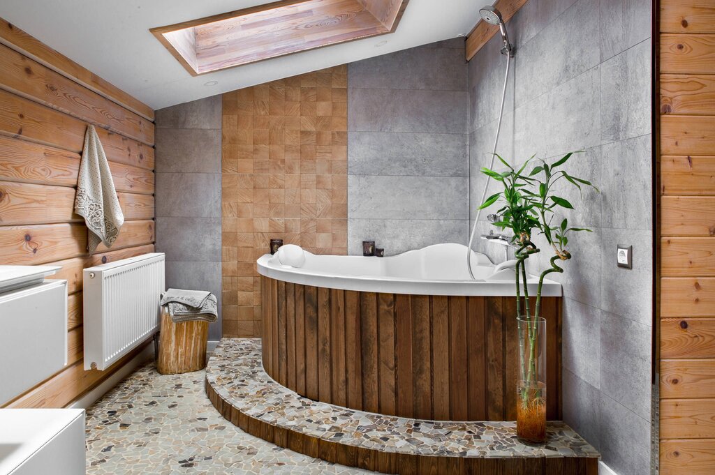 Bathroom finishing with wood-like tiles