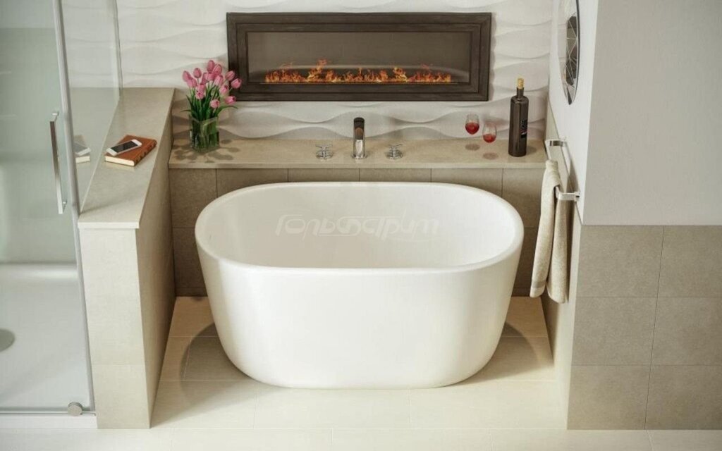 Freestanding bathtub in a small bathroom