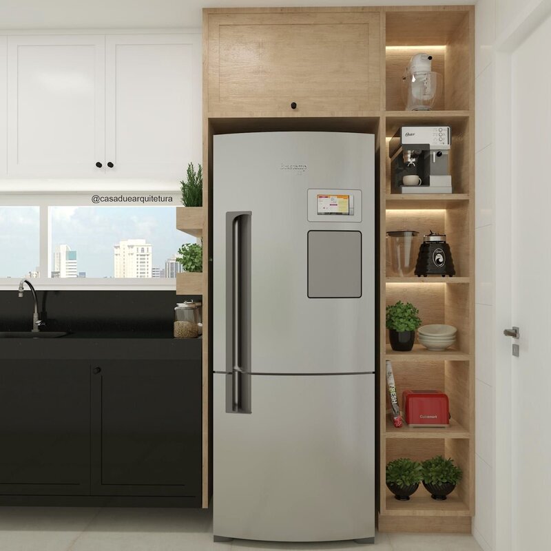 Freestanding refrigerator in the interior