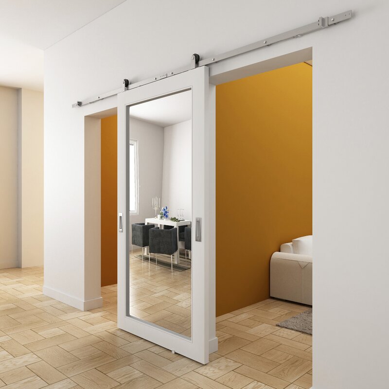 Sliding door with a mirror