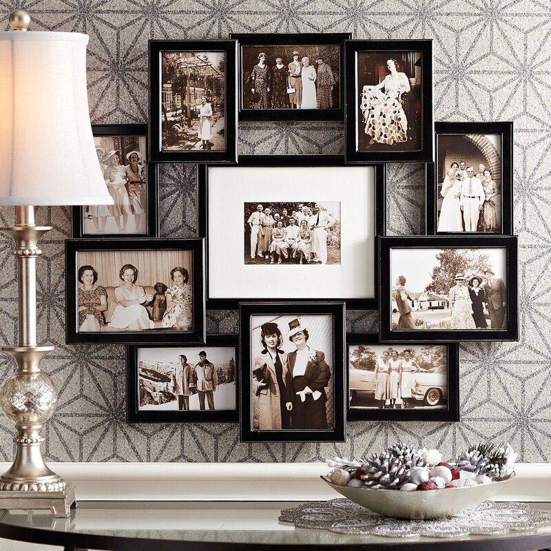 A wall panel made of photo frames