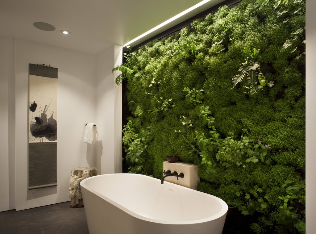 A moss panel in the bathroom