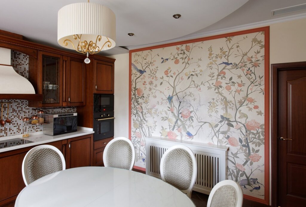 A mural made of wallpaper in the kitchen 40 фото