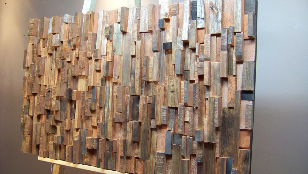 A panel made of wood scraps