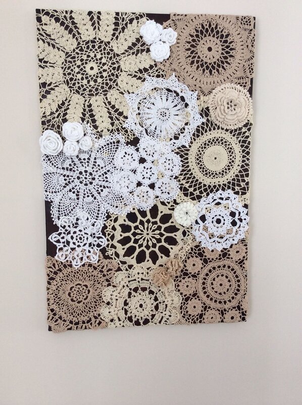 A panel of crocheted doilies