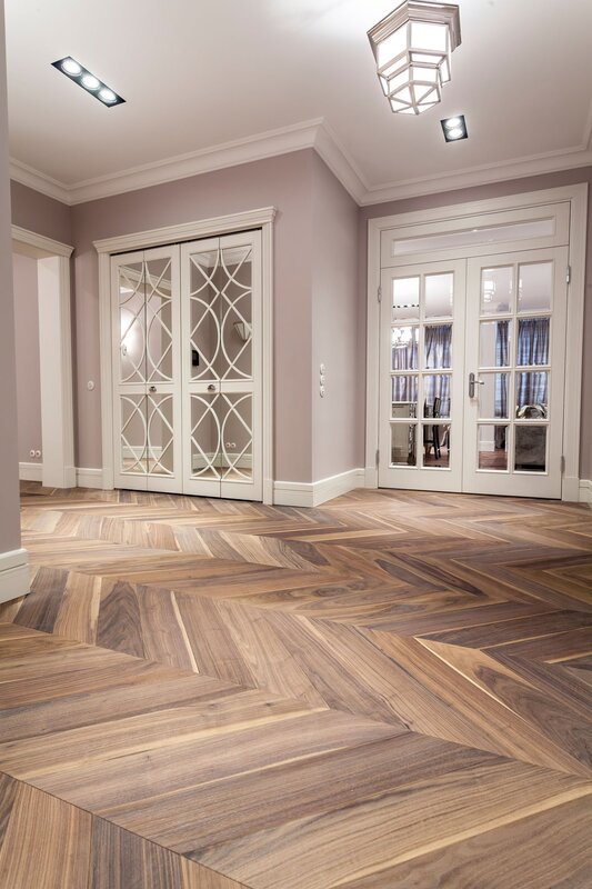 Herringbone parquet in a modern interior