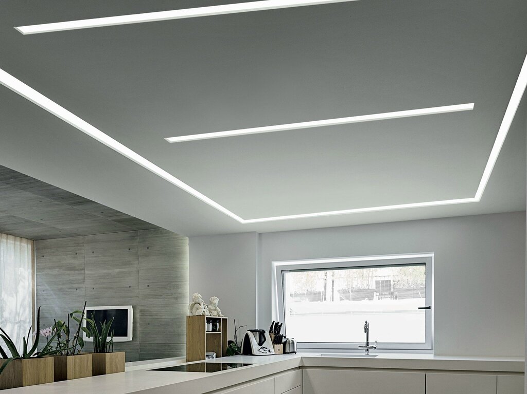 Floating lights for stretch ceilings