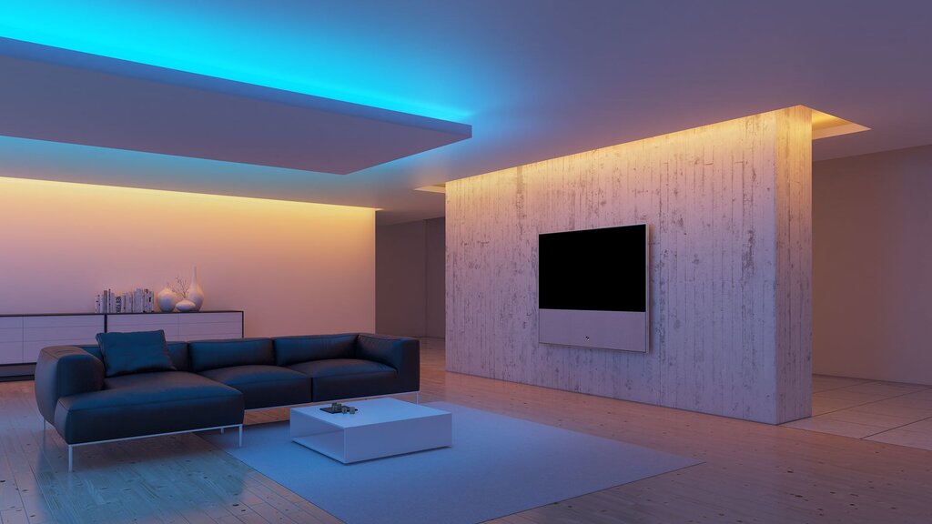 A floating plasterboard ceiling with lighting 60 фото