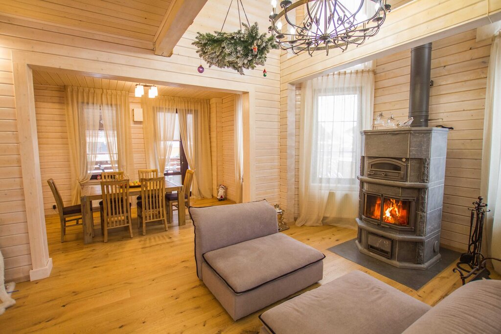 Fireplace stove in a log house