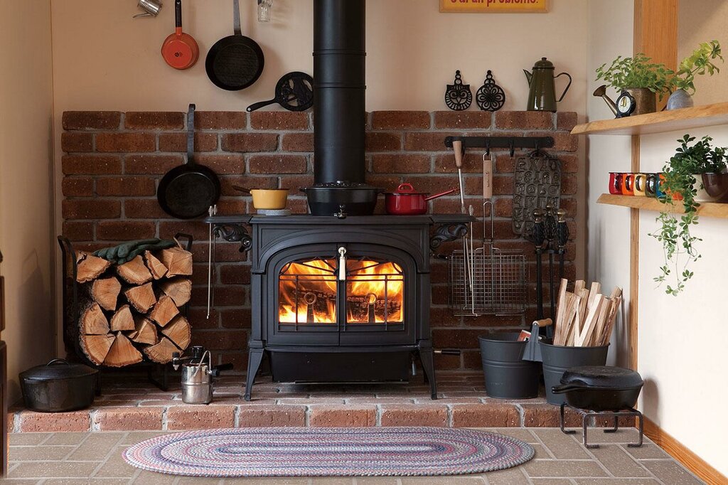 Fireplace stove in the interior