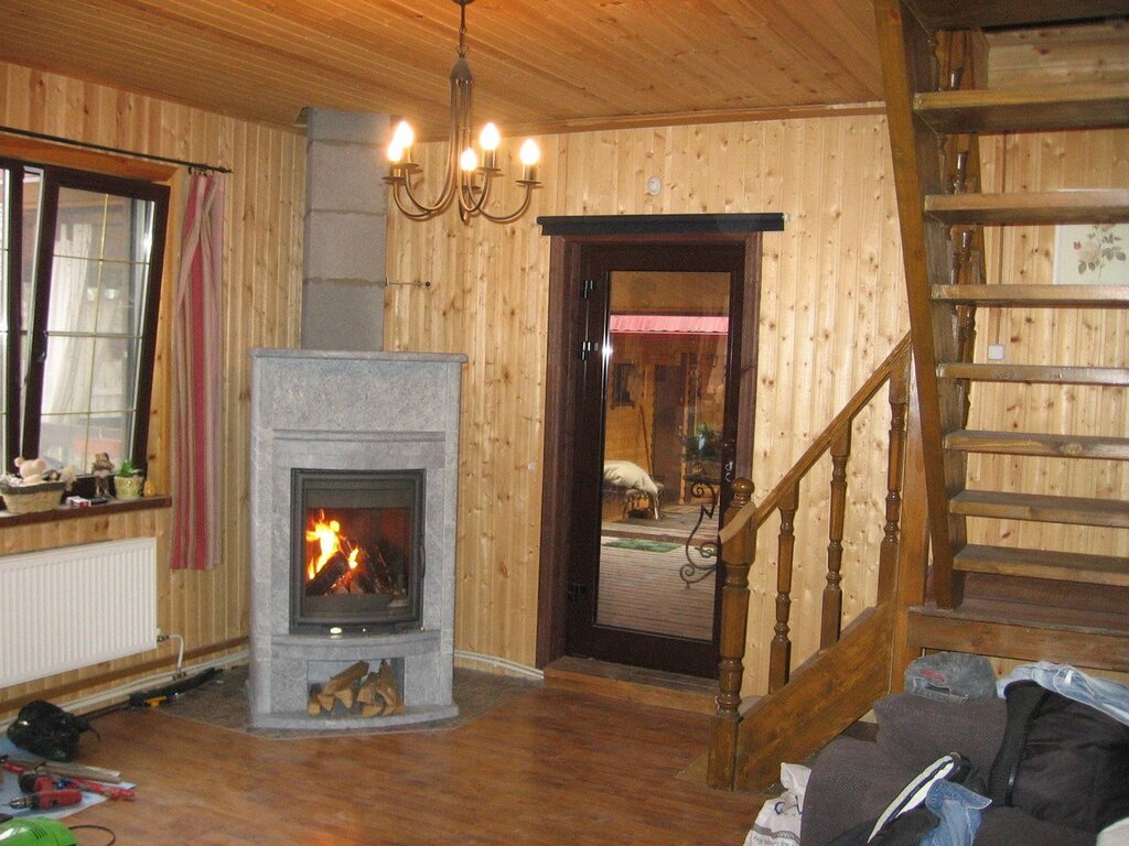 Fireplace stove in a frame house