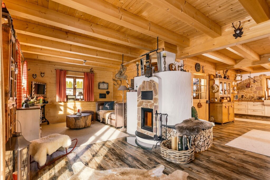 A stove in a wooden house