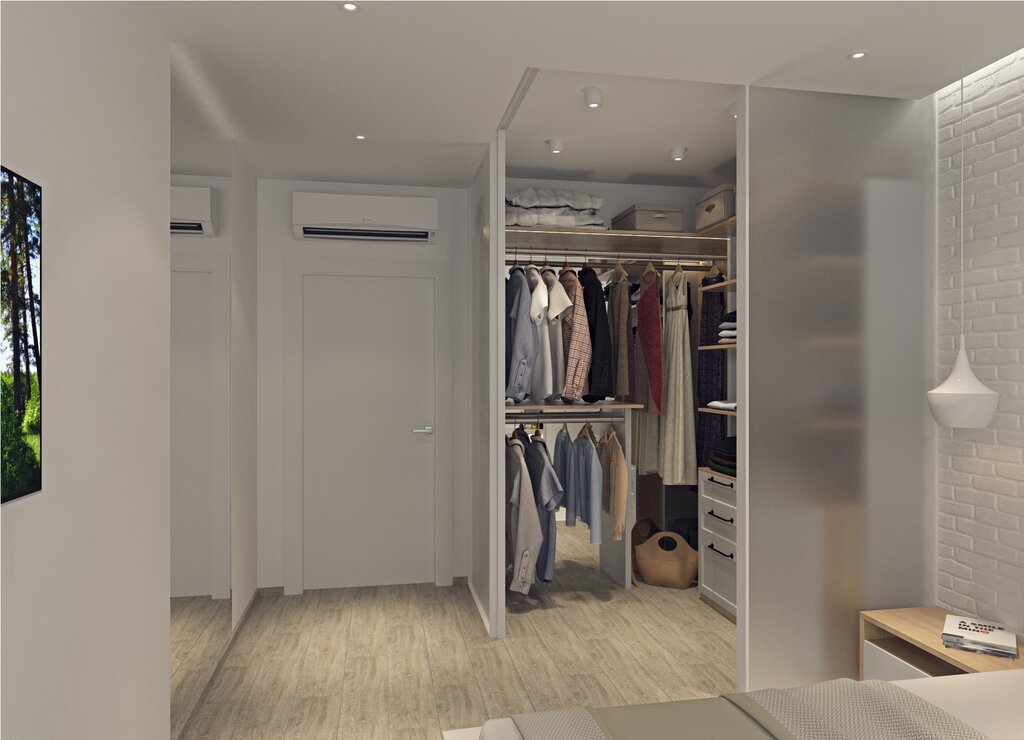 Partitions for a walk-in closet in the bedroom