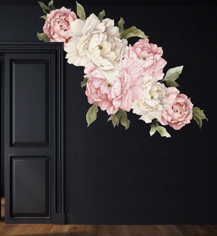 Peonies on the wall in the interior