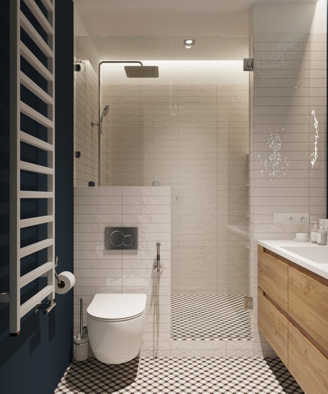 Layout of a shower room combined with a toilet