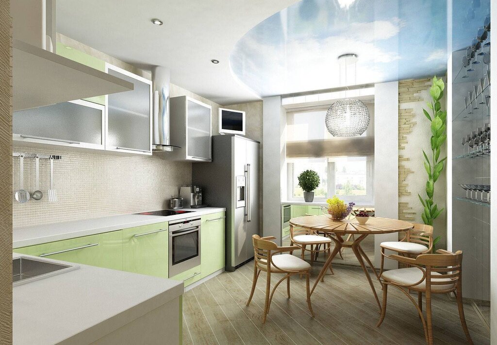 Kitchen layout with a balcony 25 фото