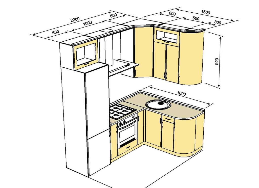 Layout of a small corner kitchen