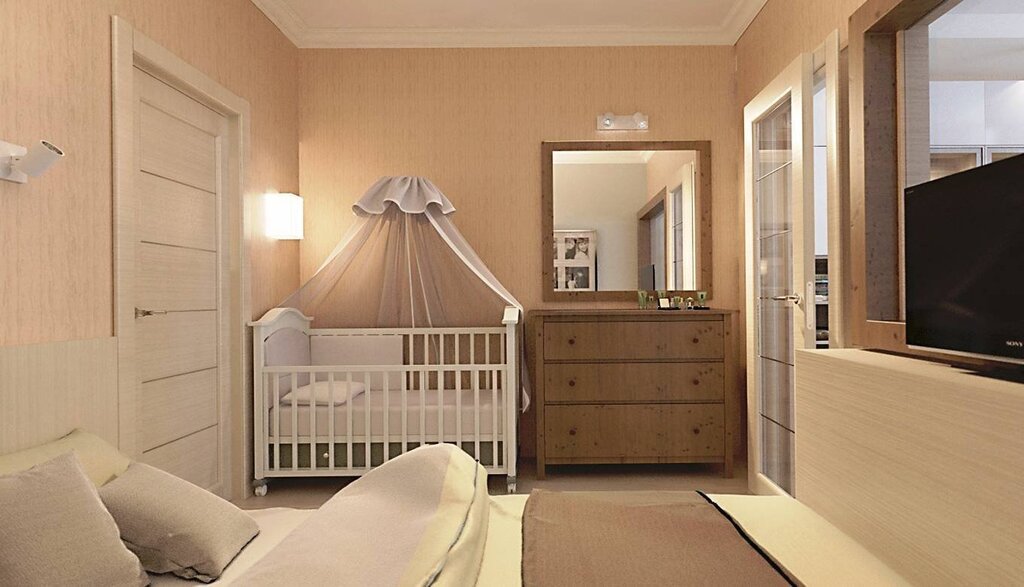 Bedroom layout with a crib 35 фото