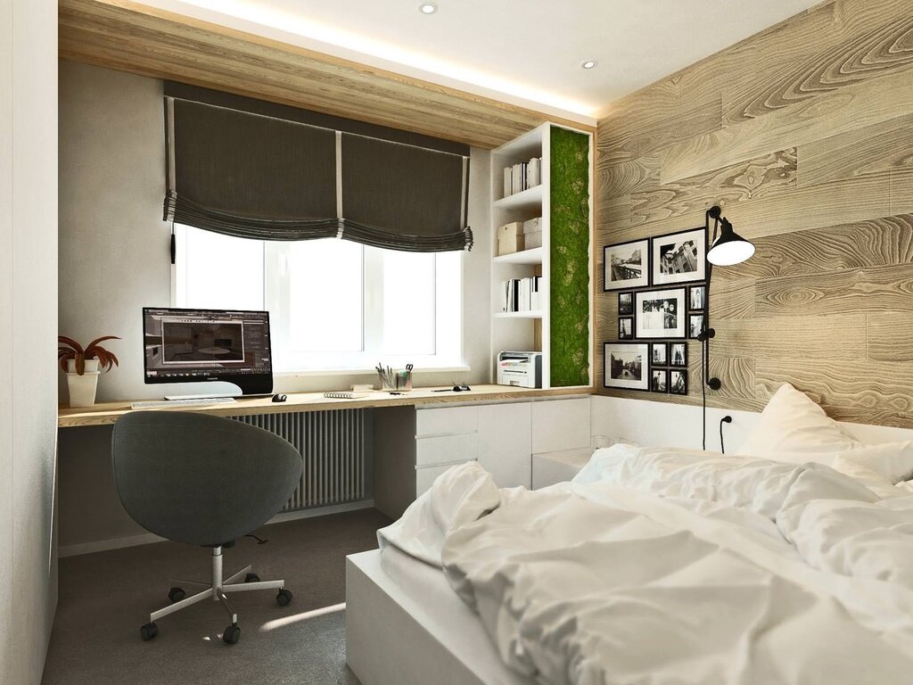 Bedroom layout with a workspace