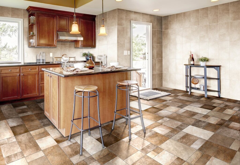 Plastic floor tiles for the kitchen