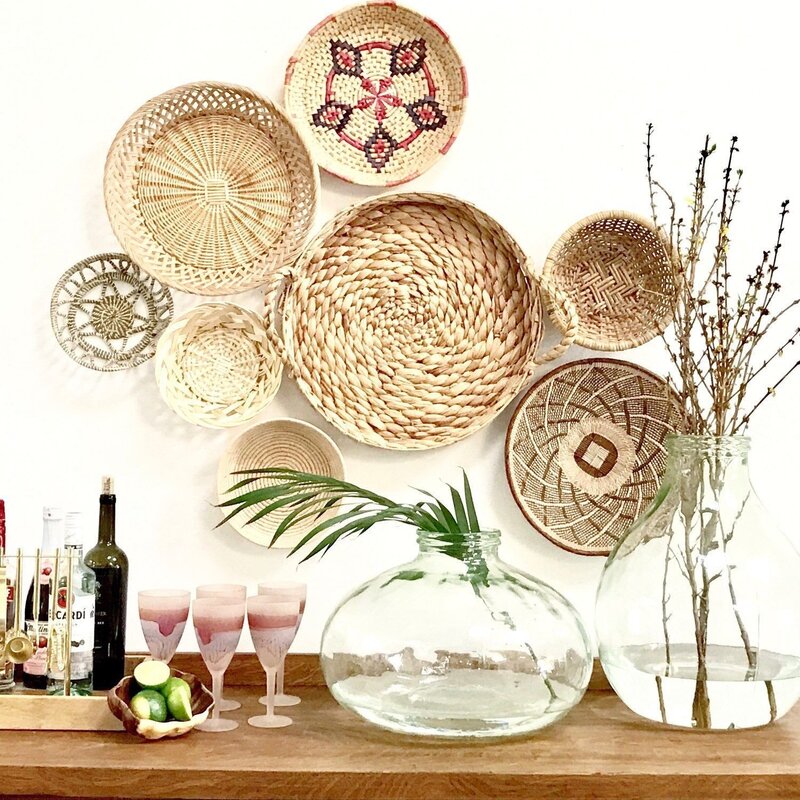 Woven plates on the wall