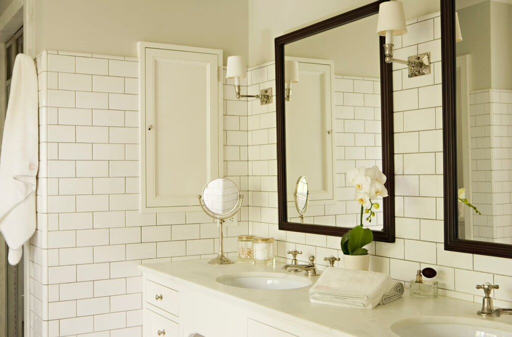 White subway tile in the bathroom