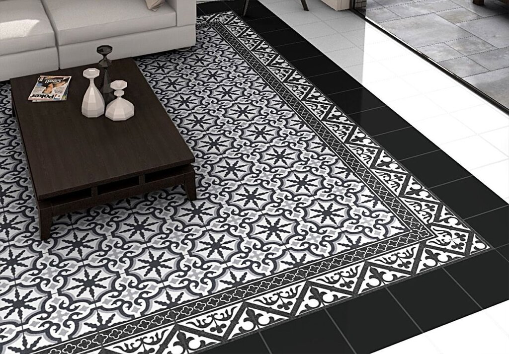 Black and white floor tiles