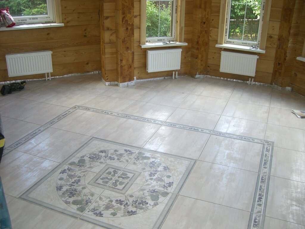 Floor tiles in a wooden house