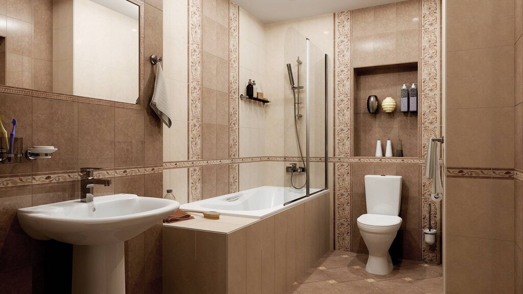 Bathroom tiles, brown and beige