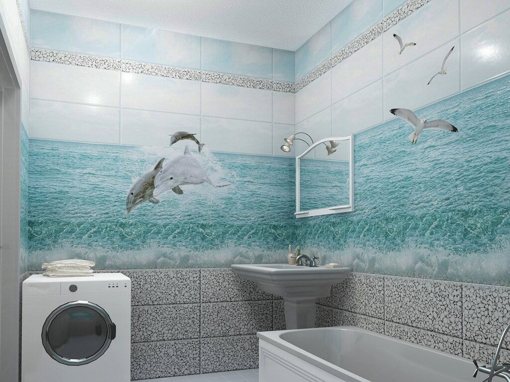 Bathroom tiles with a marine theme