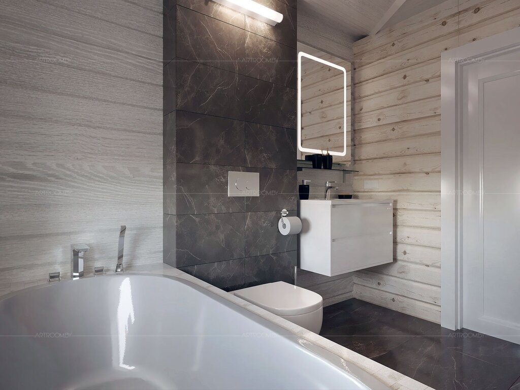 Tiles and imitation timber in the bathroom