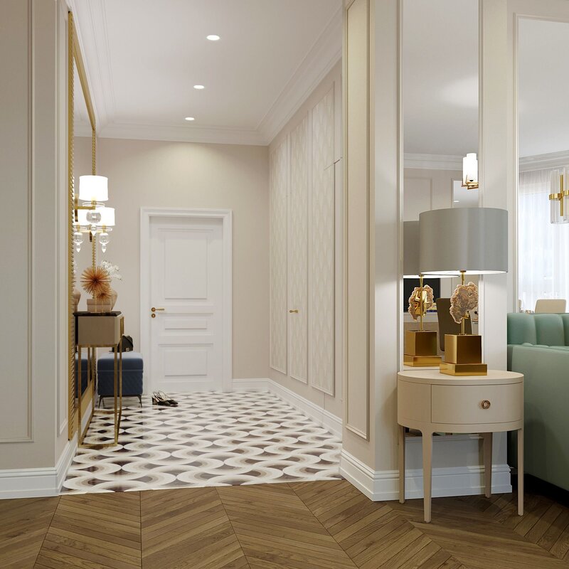 Tile and parquet in the corridor 32 фото