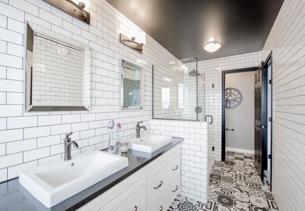 Subway tiles in bathroom interior